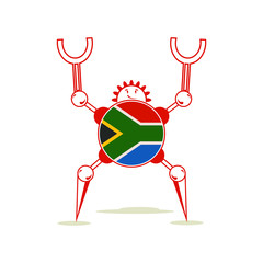 Cute vintage robot. Robotics industry relative image. Cartoon person. Flag of the South Africa