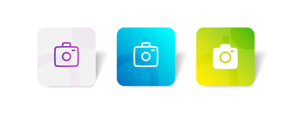 camera round icon in outline and solid style with colorful smooth gradient background, suitable for mobile and web UI, app button, infographic, etc