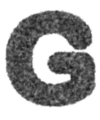 3D “Black wool wolf fur letter G” creative decorative with brush animal hair, Character G isolated in white background has clipping path and dicut. Design font for Modern fashion concept.