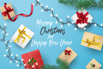 Christmas and Happy new year greeting card Composition of Elements with Christmas Decorations.