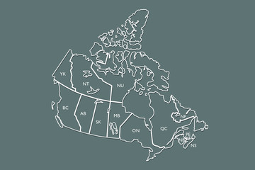 Canada map outline vector with state names on black background illustration
