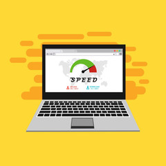 Speedometer Internet Speed with laptop icon. Modern vector illustration concept, isolated on colored background