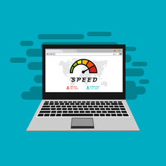 Speedometer Internet Speed with laptop icon. Modern vector illustration concept, isolated on colored background