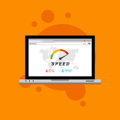 laptop acceleration icon vector template. Site Speed Test Concept Fast or Slow Load Modern vector illustration concept