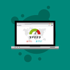 laptop acceleration icon vector template. Site Speed Test Concept Fast or Slow Load Modern vector illustration concept