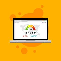 laptop acceleration icon vector template. Site Speed Test Concept Fast or Slow Load Modern vector illustration concept