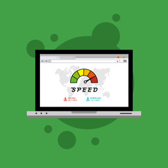 laptop acceleration icon vector template. Site Speed Test Concept Fast or Slow Load Modern vector illustration concept