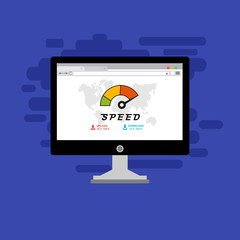 Laptop and internet speed. Loading page Seo and Development with Speedometer smartphone Technology