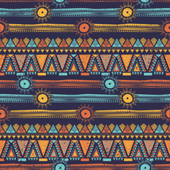 Bohemian ethnic seamless pattern with tribal stripes. Vector illustration for textile fashion ready for print.