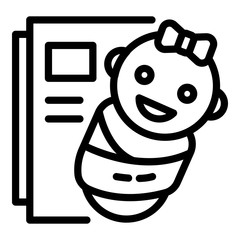 Baby and document icon. Outline baby and document vector icon for web design isolated on white background