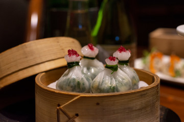 Steamed wantons in basket, Pune, India