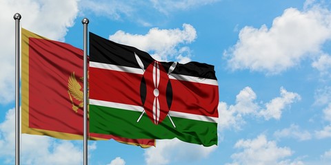 Montenegro and Kenya flag waving in the wind against white cloudy blue sky together. Diplomacy concept, international relations.