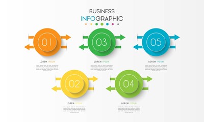 Vector infographic design template with 5 options or steps. Can be used for process diagram, workflow layout, info graph, annual report, flow chart.