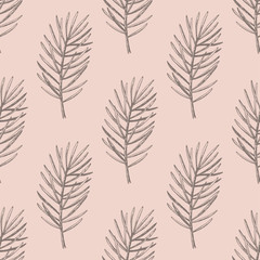 Hand drawn Christmas seamless pattern. Vector background with conifer branches