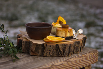 Christmas cheesecake traditional winter cake recipe . Cheese cake whole. winter natural landscape.