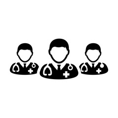 Nurse icon vector group of male medical specialist profile avatar for healthcare treatment in a glyph pictogram illustration
