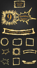 Sparkling frames collection 2 for design . Set made of sparkler . Isolated on a black background. Vector EPS10.