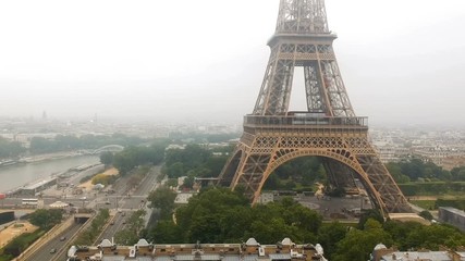 Panning Aerial View of the Eiffel tower.