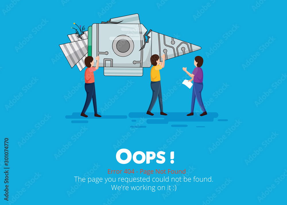 Poster Error 404 page layout vector design. Website 404 page creative concept. The page you requested could not be found. Oops 404 error page.