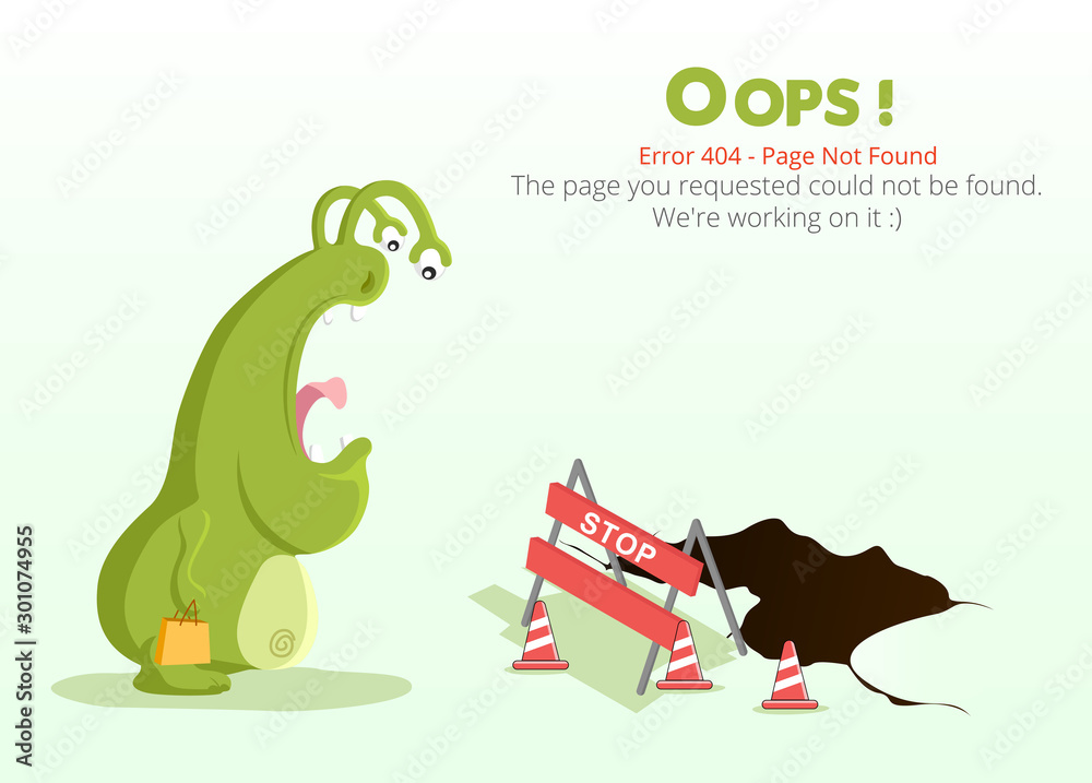 Poster Error 404 page layout vector design. Website 404 page creative concept. The page you requested could not be found. Oops 404 error page.
