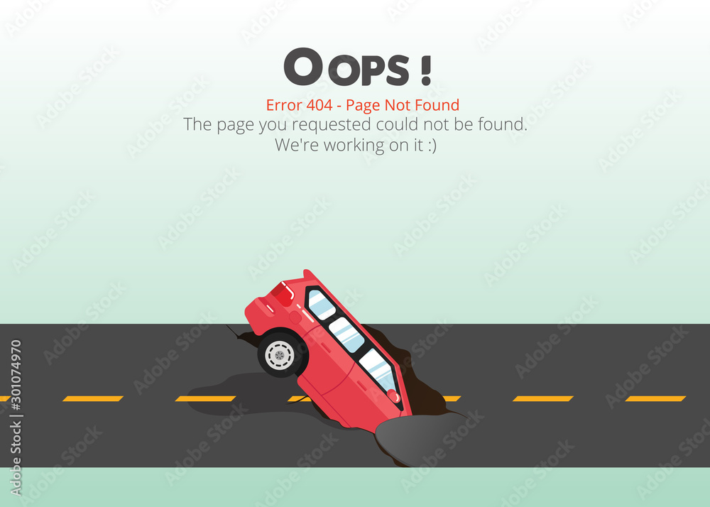 Poster Error 404 page layout vector design. Website 404 page creative concept. The page you requested could not be found. Oops 404 error page.