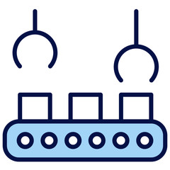 Maschine mit Greifarm, Industriestraße, Förderband Vector Icon Illustration