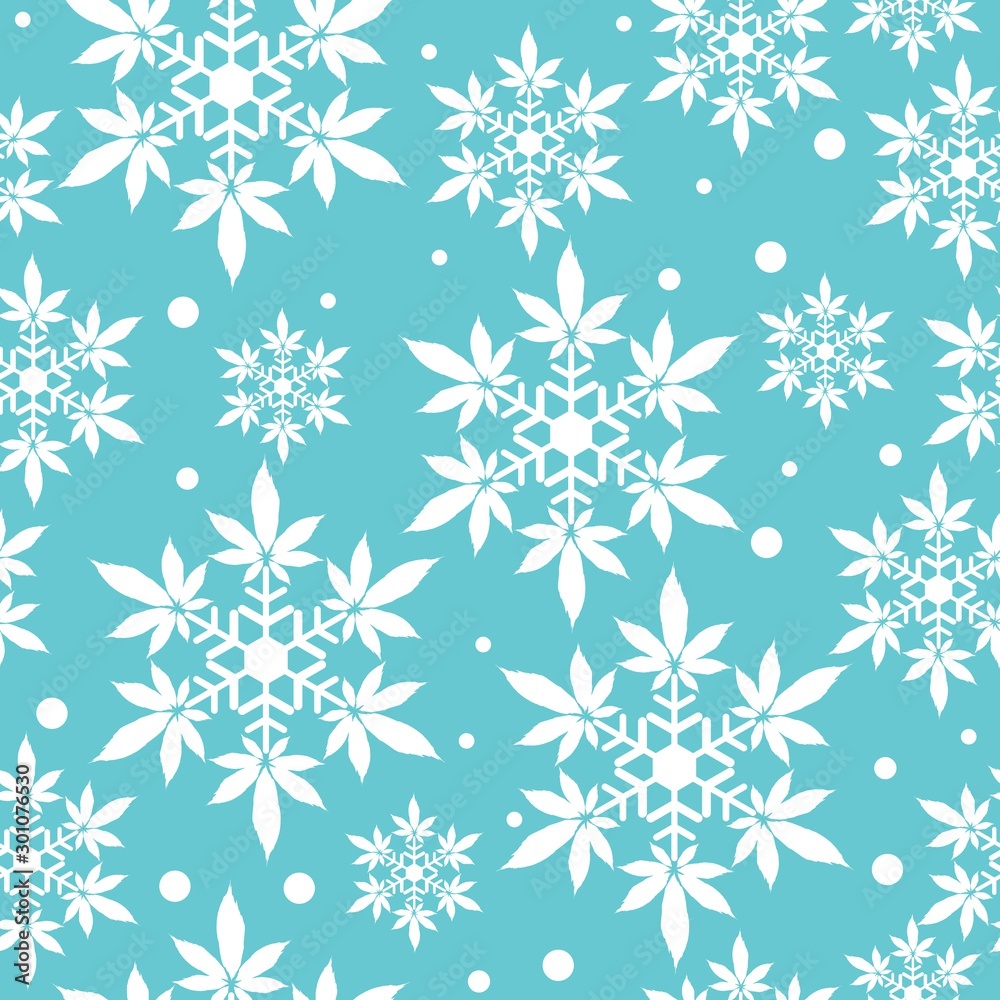 Wall mural christmas snowflakes with cannabis leaf seamless vector pattern