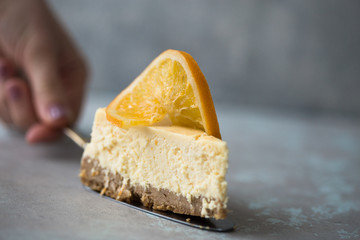 Christmas orange cheesecake with mascarpone. Festive Christmas cheesecake traditional winter cake recipe .