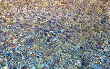 The surface of clear water in a pond