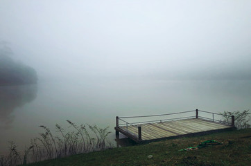 Misty lake in early morning