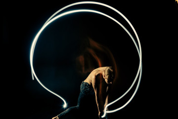 Light circle. Emotional metaphorical expression of feelings. . Long exposure artistic photo