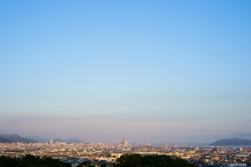 日の出後の香川県高松市街並み