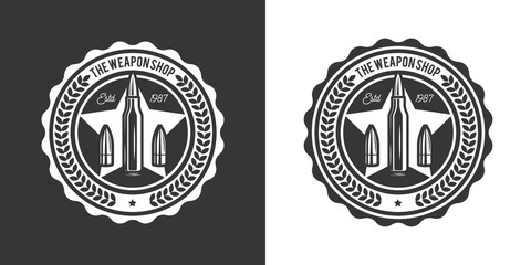 Original monochrome vector emblem with the image of combat bullets in retro style.