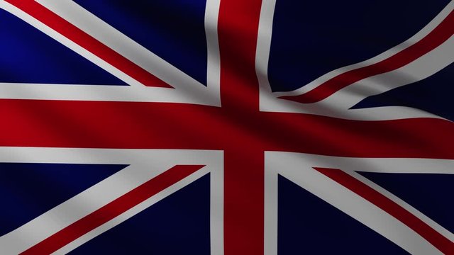 Large British flag fullscreen background in the wind