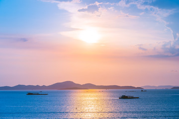 Beautiful landscape of sea ocean around Pattaya city in Thailand at sunset time