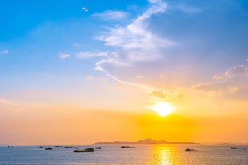 Beautiful landscape of sea ocean around Pattaya city in Thailand at sunset time