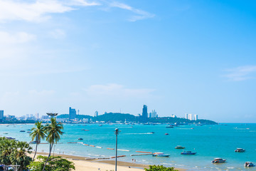 Beautiful landscape and sea ocean with white cloud and blue sky around Pattaya city