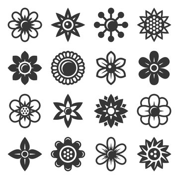 Flower Icons Set on White Background. Vector