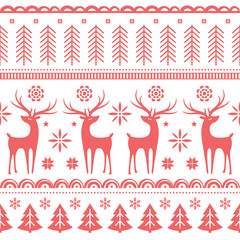 Beautiful seamless pattern with gorgeous deer and snowflake. Winter background for Christmas or New Year design. Vector illustration. Nordic seamless pattern