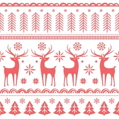 Gordijnen Mooi naadloos patroon met prachtige herten en sneeuwvlok. Winter achtergrond voor Kerstmis of Nieuwjaar design. Vector illustratie. Scandinavisch naadloos patroon © jennylipmic
