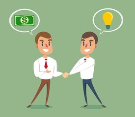 Two businessmen shaking hands to seal an agreement. Vector.