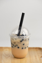 Taiwan milk tea with bubbles, Bubble milk tea, popular Asian drink with ingredient isolated on white background.