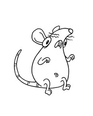 Shocked or scared looking rat or mouse. Line art Illustration isolated on flat whitew background for kids coloring book or for chinese new year of the rat. For children. Emotions, frightened animal.
