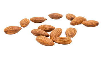 Almond nuts isolated with white background.