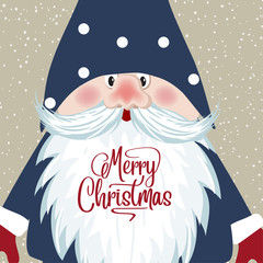 Christmas Card with gnome face. Retro style Christmas poster.