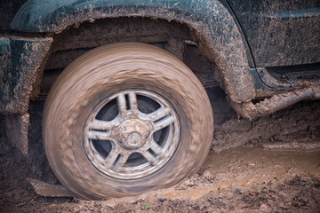 Fototapeta na wymiar Dirt on the body of an off-road car