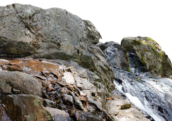 Fototapeta na wymiar stone Rock cliff water fall isolated on white background.