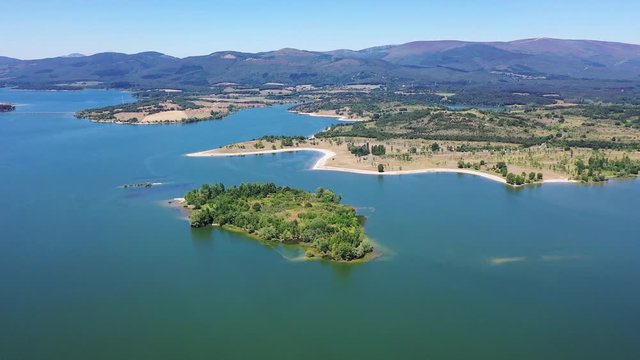Drone view of Mendixur Ornithology Park, Mendixur, Ullibarri Gamboa reservoir, Alava, Basque Country, Spain, Europe