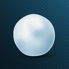 Snowball isolated on blue background. Frozen ice ball. Winter decoration for Christmas or New Year. Vector snow.