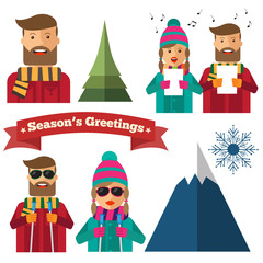 Cute Christmas items collection in hipster style. Vector